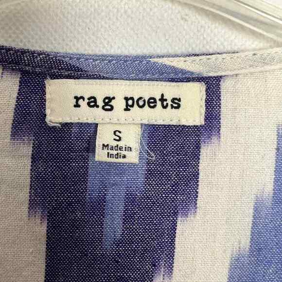 Rag Poets Short Sleeve Chevron Print Women's Blue & White Romper Size Small - Picture 2 of 12